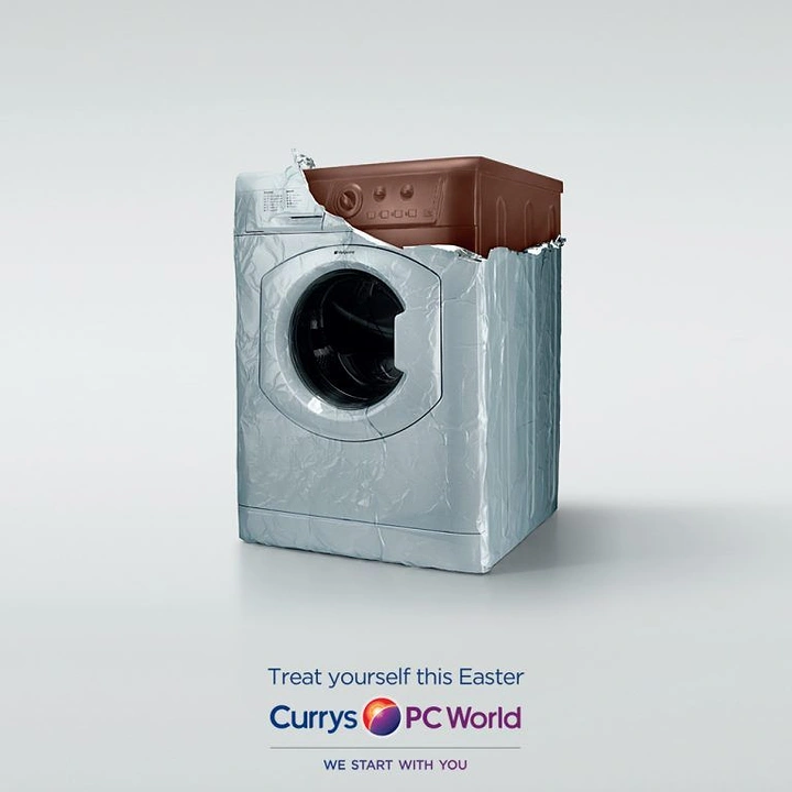 Easter creative ad: Chocolate washing machine partly wrapped in silver foil