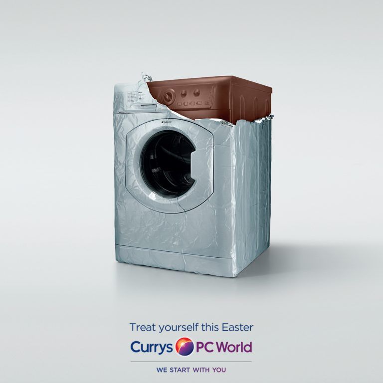 Chocolate washing machine partly wrapped in silver foil