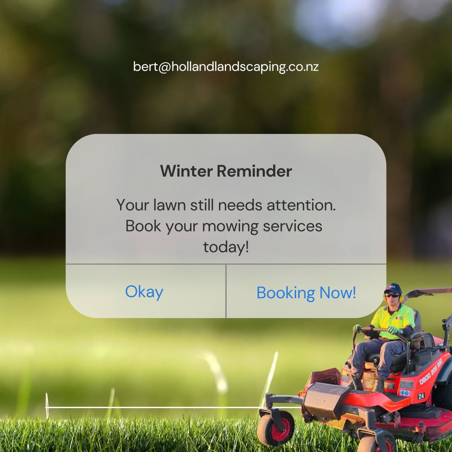 Instagram post: Phone notification popup as mowing reminder
