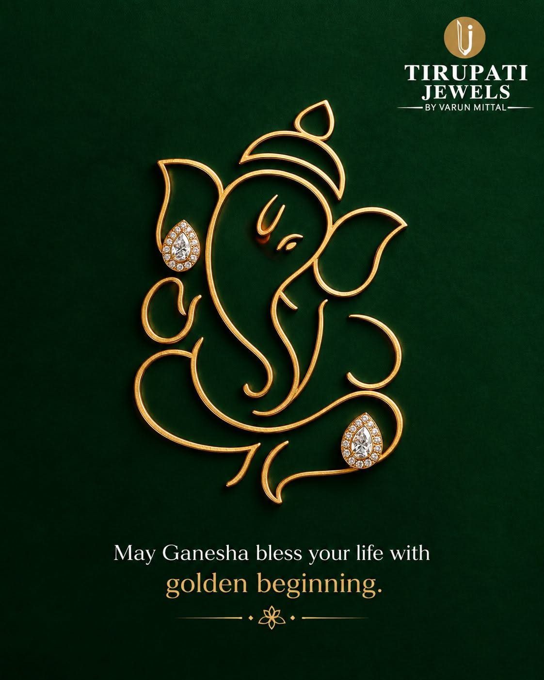 Ganesh Chaturthi Instagram post: Gold wire-sculpted Ganesha outline set with pear diamond earrings