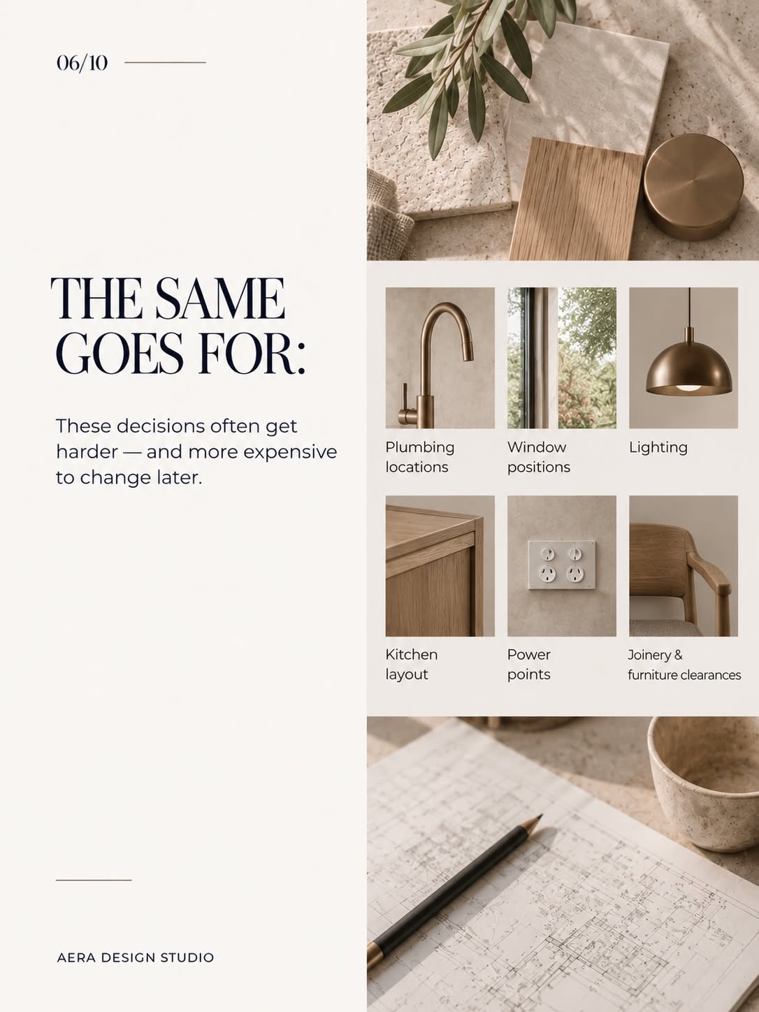 Carousel: Material moodboard of stone, wood and metal finishes, slide 6