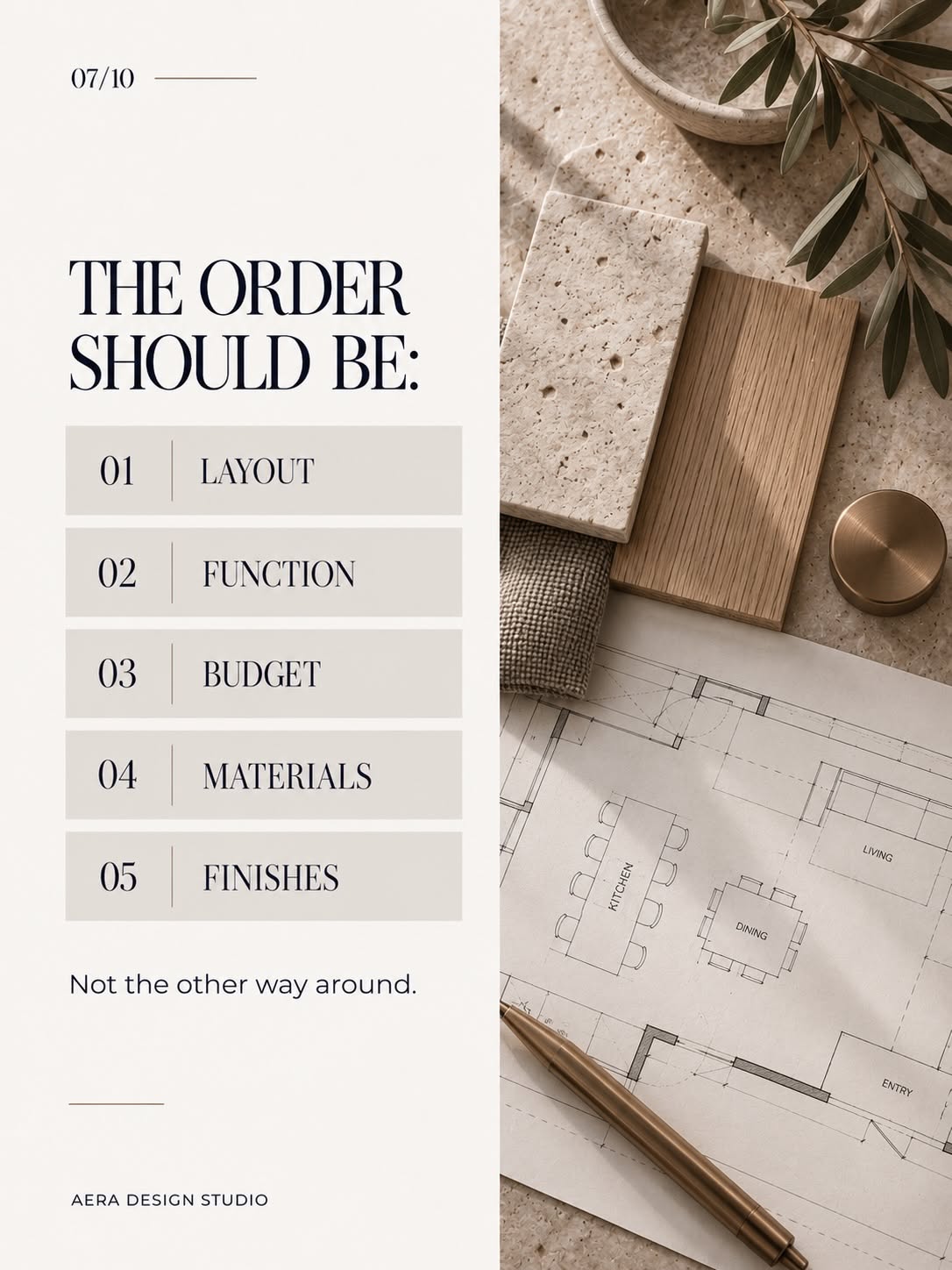 Carousel: Material moodboard of stone, wood and metal finishes, slide 7