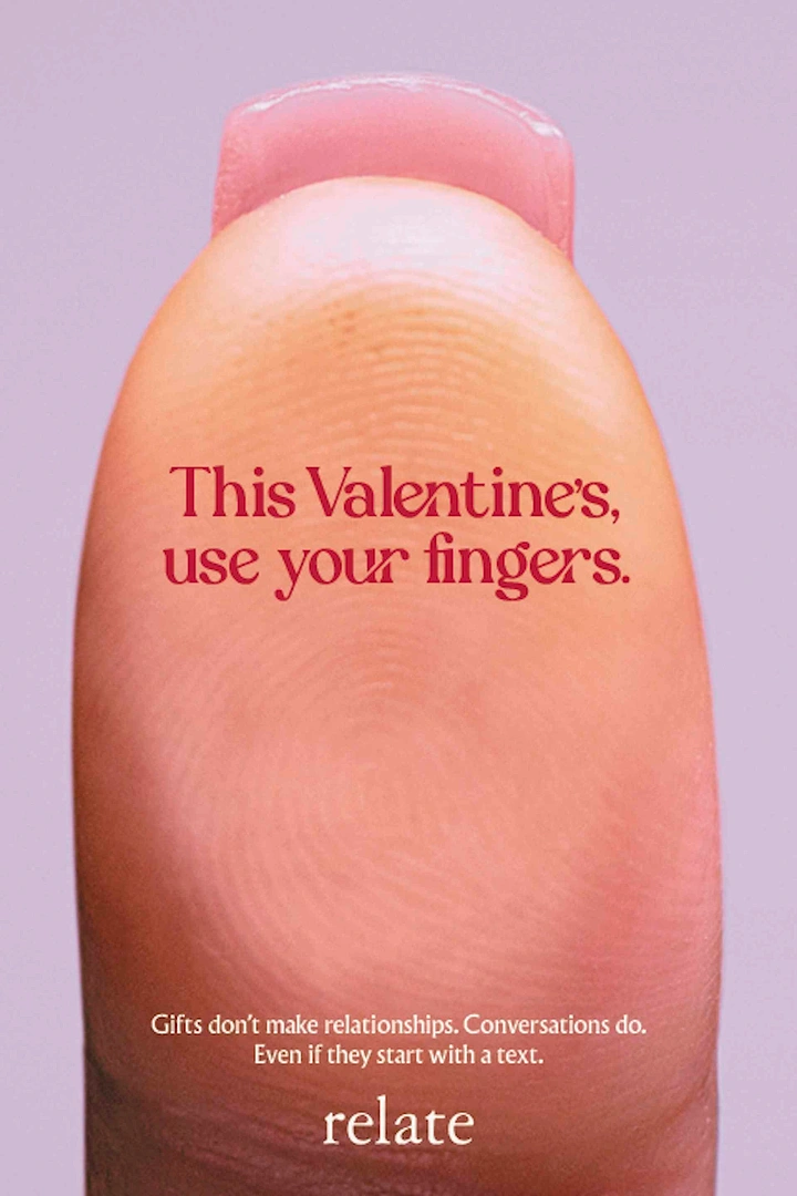 Valentine's Day creative ad: Extreme close-up of a fingertip pad