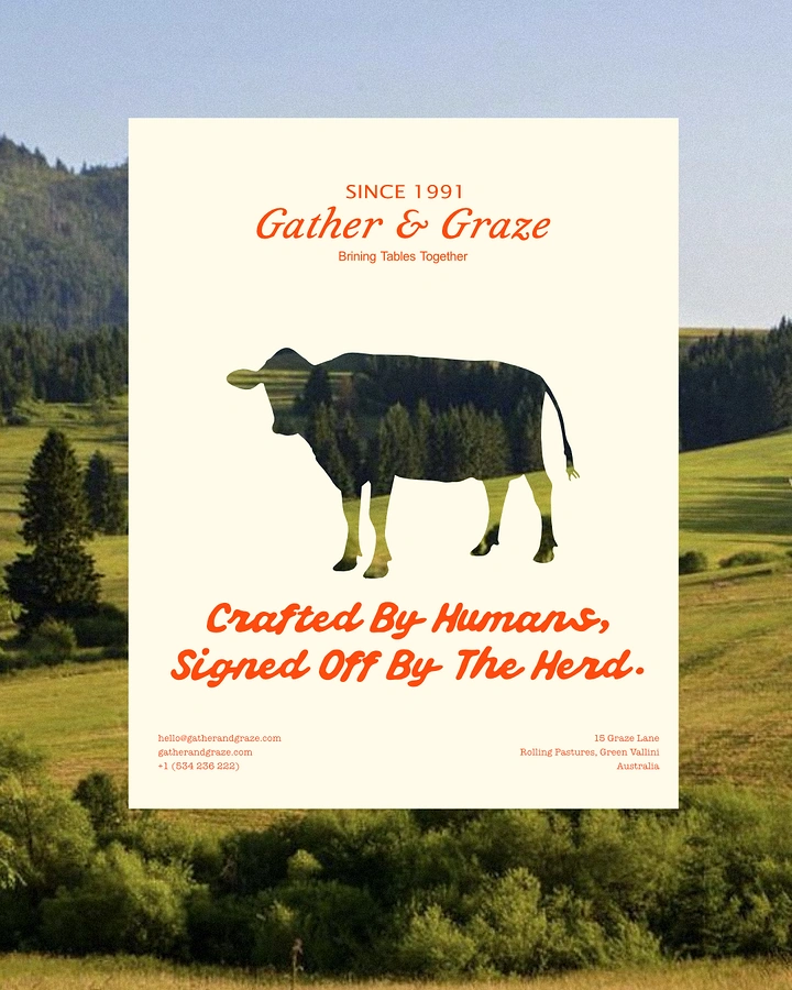 Dairy Brands creative ad: Poster in landscape, cow cutout reveals field