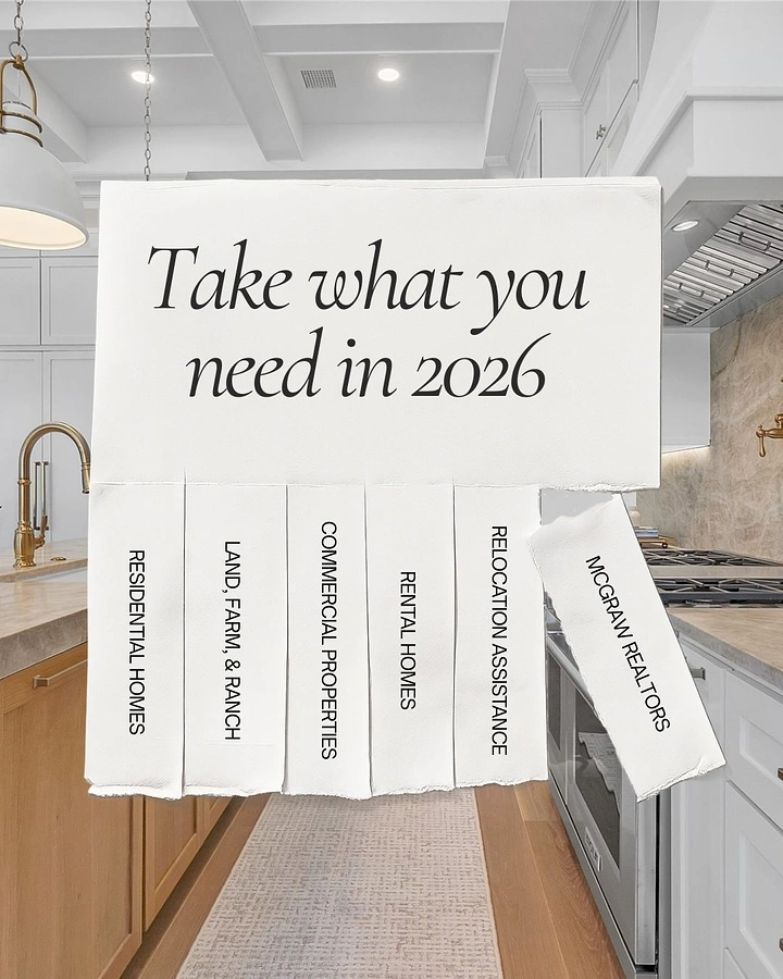 New Year creative ad: Tear-off paper flyer over a luxury white kitchen