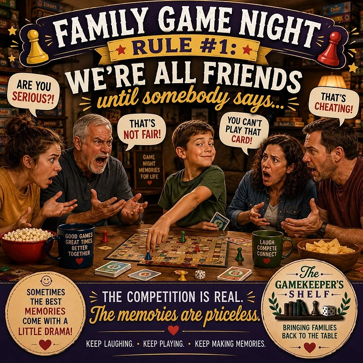 Board Games & Game Cafes creative ad: Family arguments become game-night humor