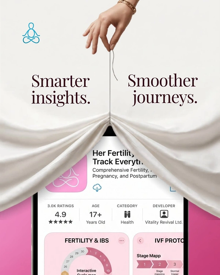 IVF & Fertility Clinics creative ad: Hand pulls curtain revealing app