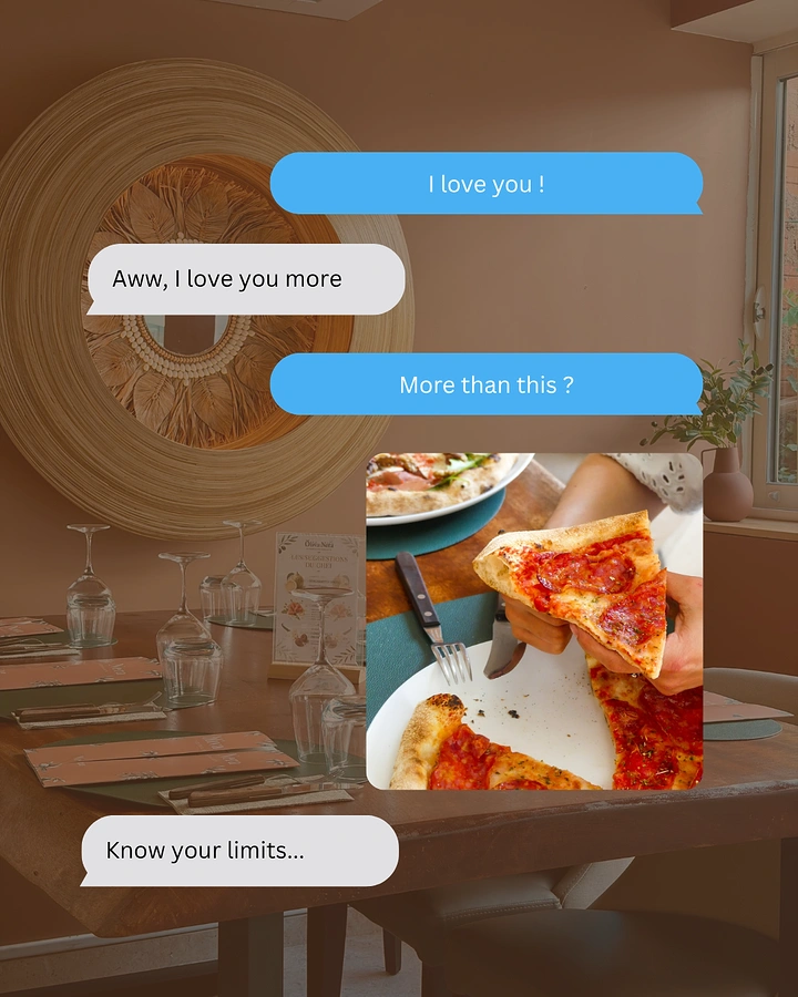 Food Delivery Apps creative ad: Playful romantic chat around pizza