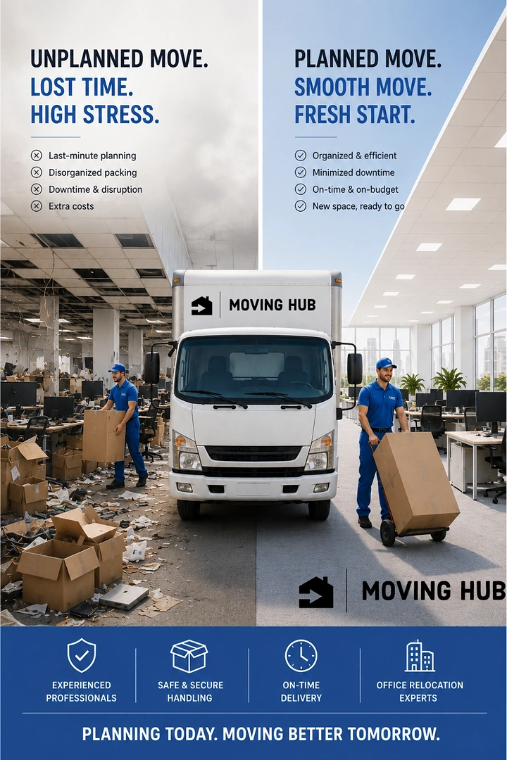 Movers & Packers creative ad: Split before/after planned versus chaotic move
