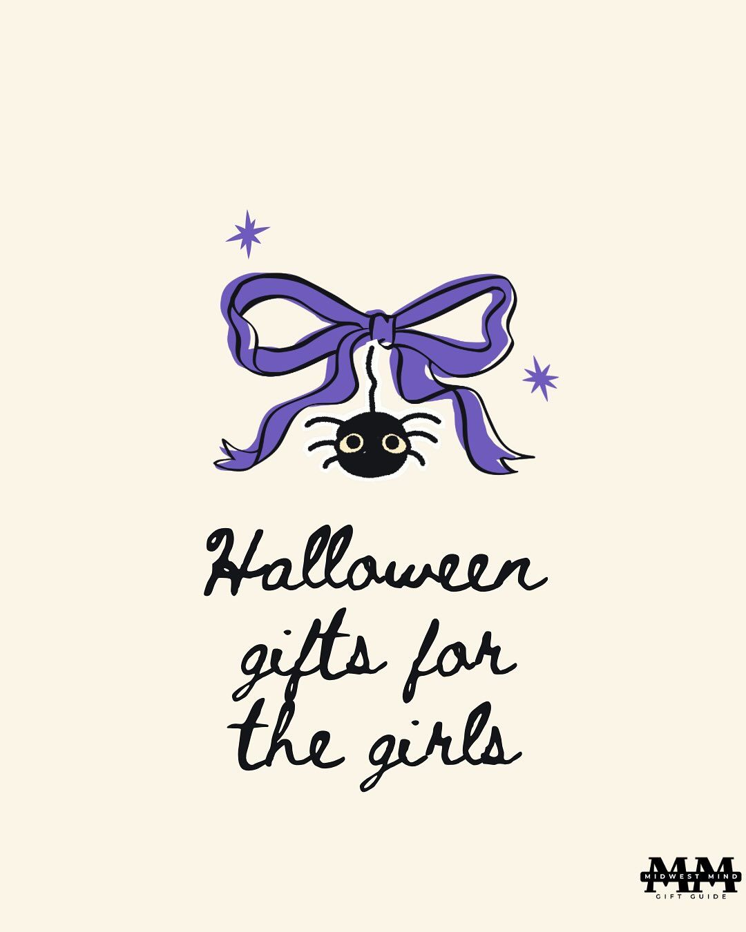 Halloween Instagram post: Cute spider hanging from purple bow