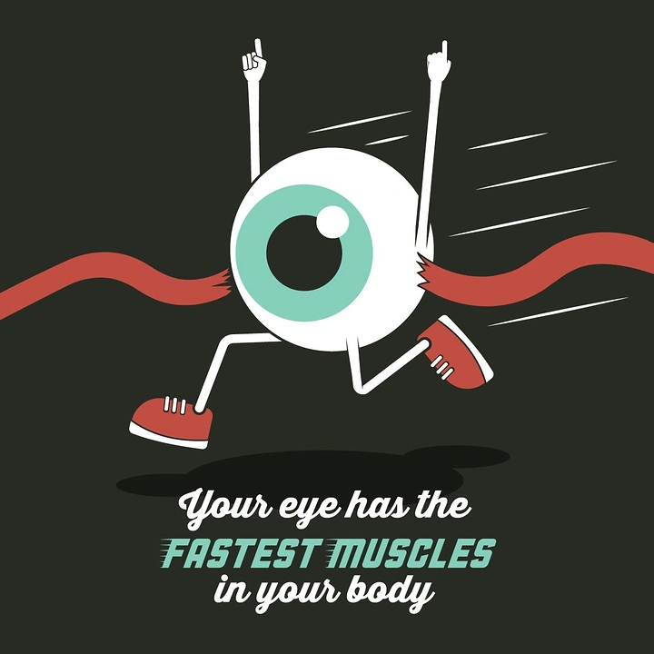 Opticians & Eye Care creative ad: Running eyeball mascot, fastest muscle fact