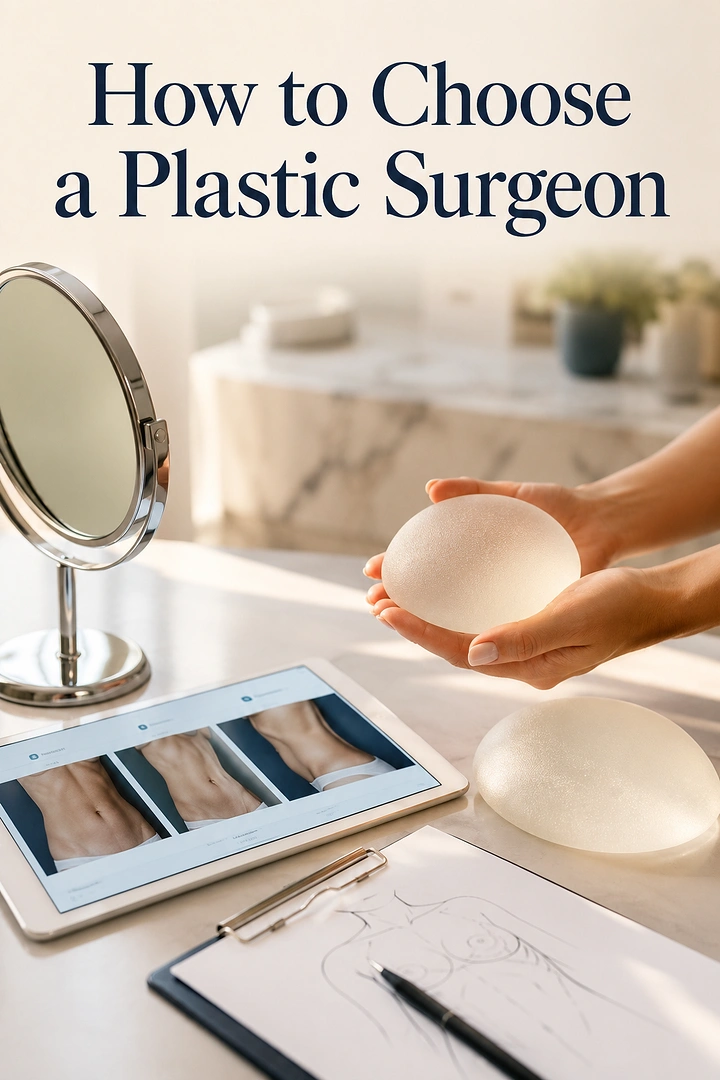 Plastic Surgery Clinics creative ad: Mirror and implant imagery frame surgeon choice