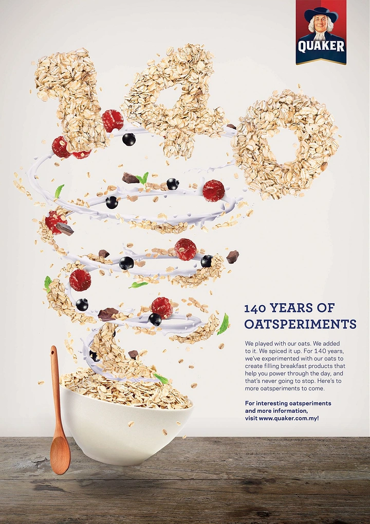 Breakfast Cereals & Oats creative ad: Oats create celebratory brand-history imagery