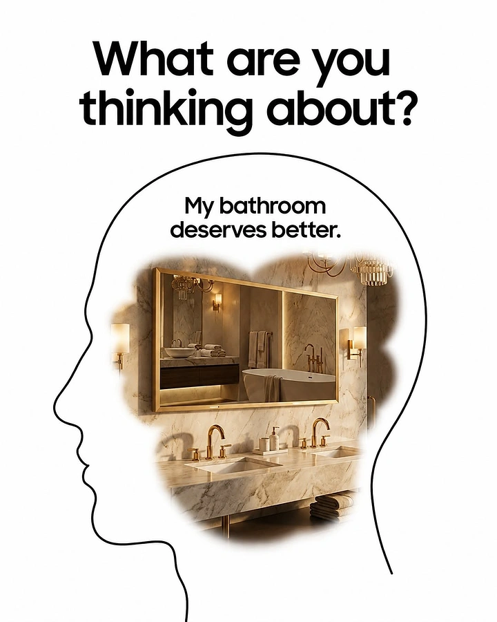 Home Renovation & Remodeling creative ad: Bathroom desire shown inside head