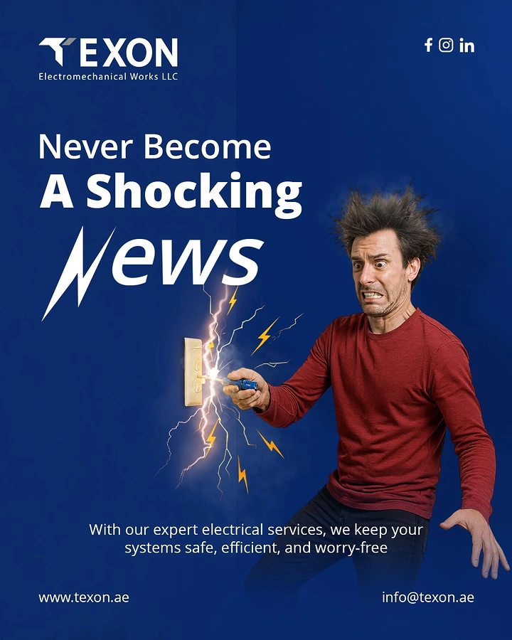 Electricians creative ad: 'Shocking News' pun with electrocuted man