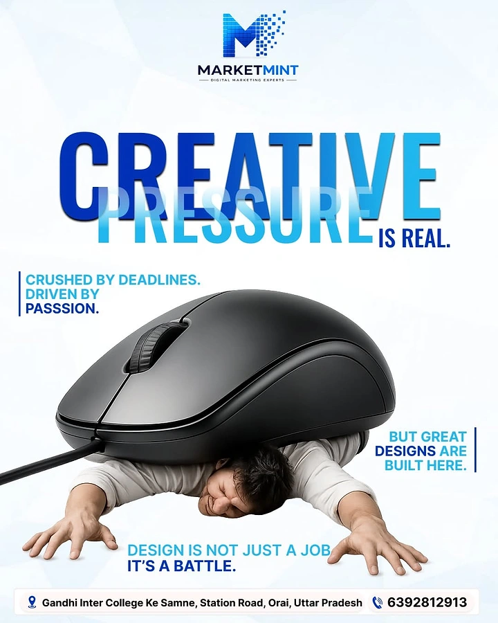 Agency creative ad: Man crushed under giant mouse metaphor