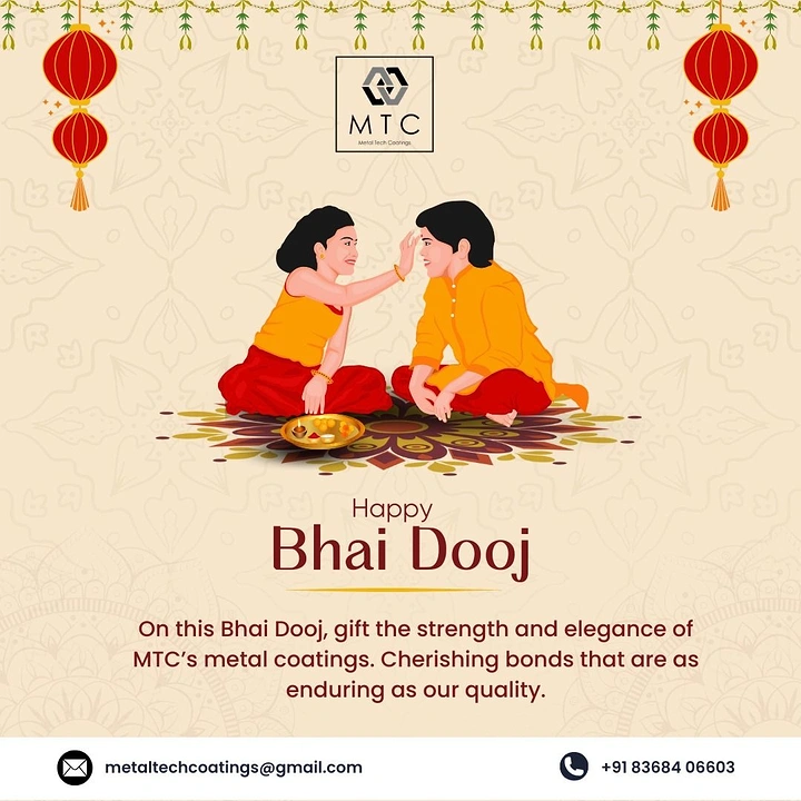 Bhai Dooj creative ad: Illustrated brother and sister performing a Bhai Dooj tilak ritual
