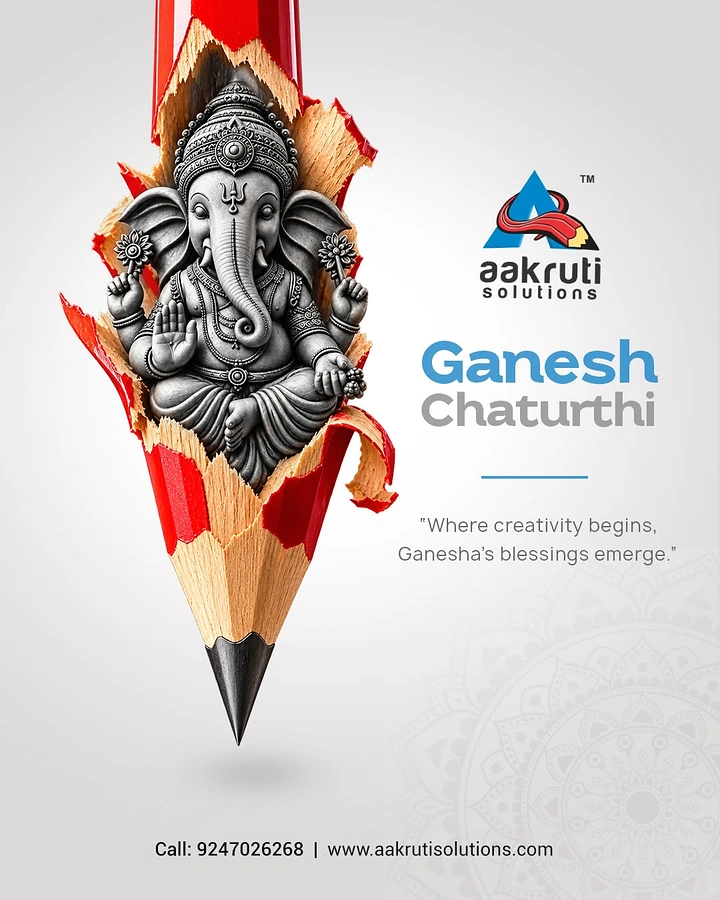 Ganesh Chaturthi creative ad: Silver Ganesha idol emerging from a sharpened red pencil