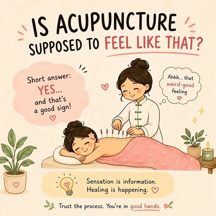 Acupuncture & Cupping Clinics creative ad: Friendly cartoon answers treatment anxiety