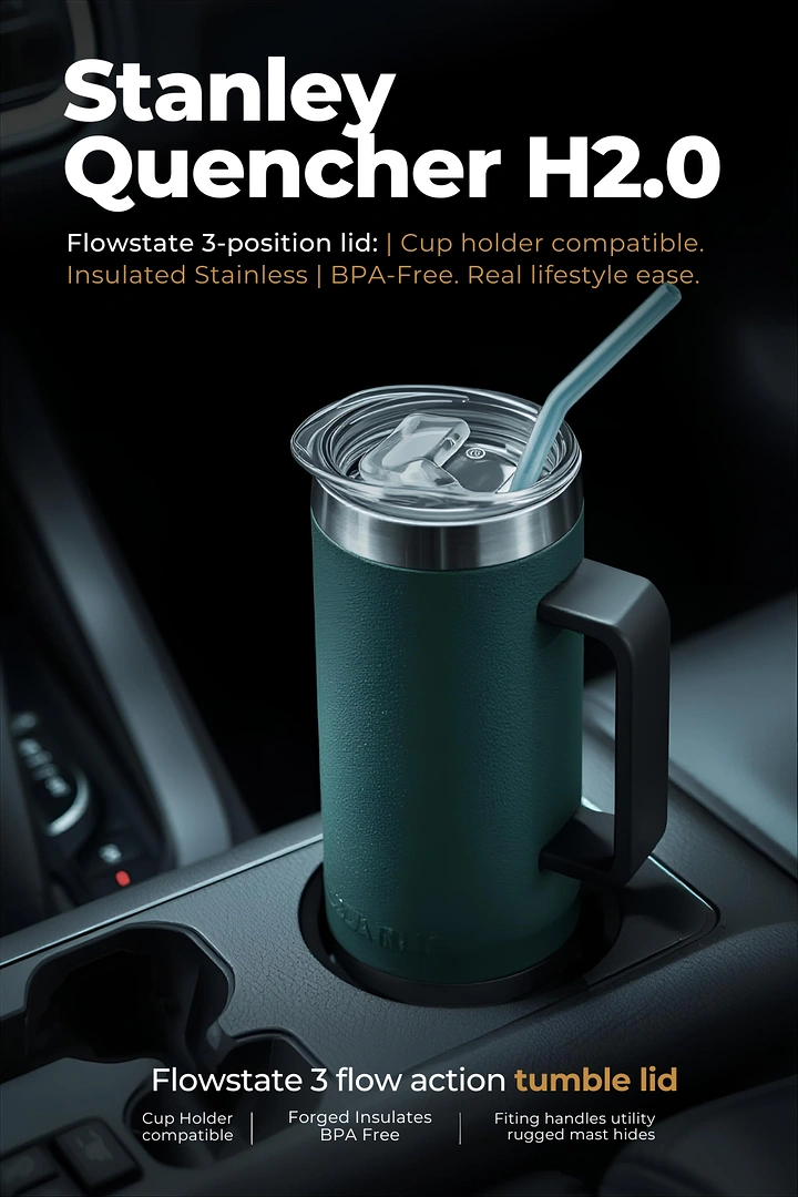 Tumblers, Flasks & Drinkware creative ad: Excellent dark automotive product storytelling