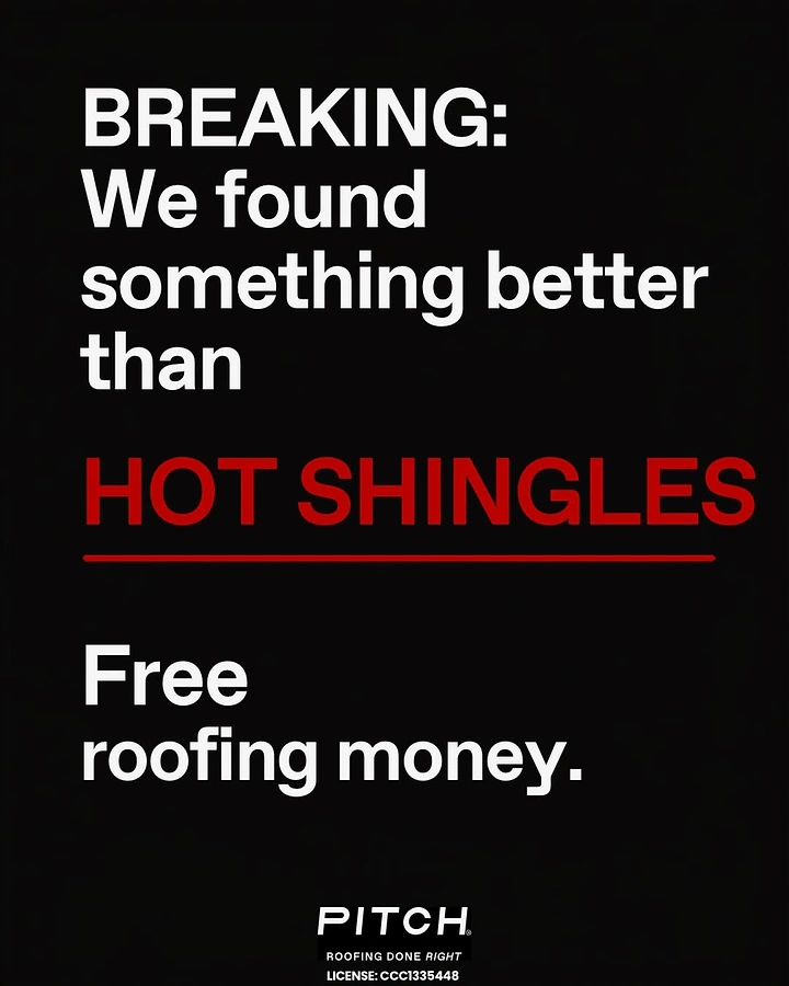 Roofing creative ad: Witty 'breaking news' hot shingles copy