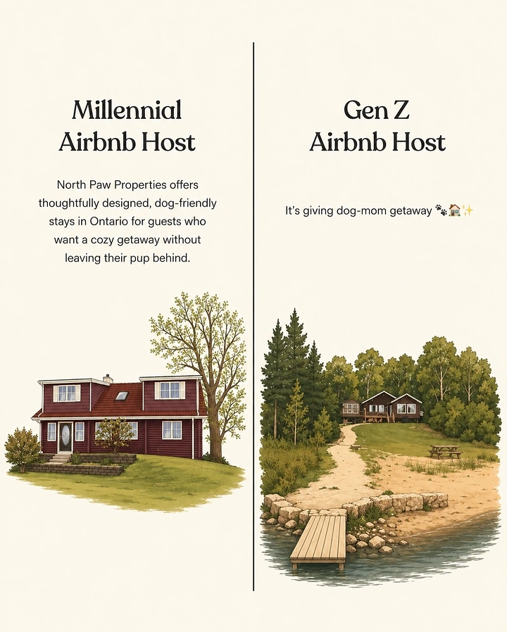 Vacation Rentals & Holiday Homes creative ad: Witty generational host comparison