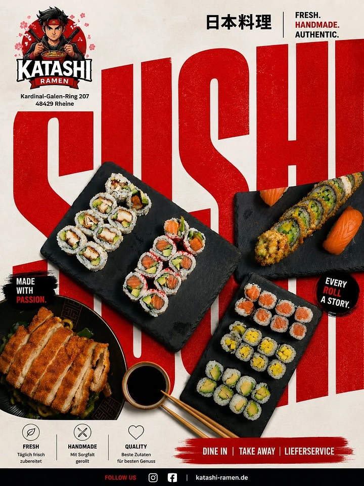 Sushi & Japanese Restaurants creative ad: Oversized sushi typography drives bold composition