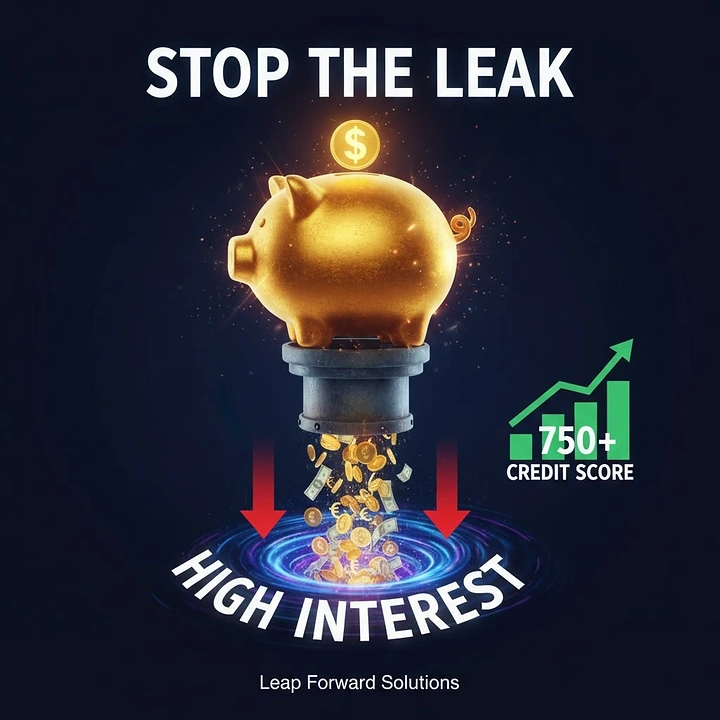 Credit Repair & Credit Score Services creative ad: Leaking piggy bank visual metaphor