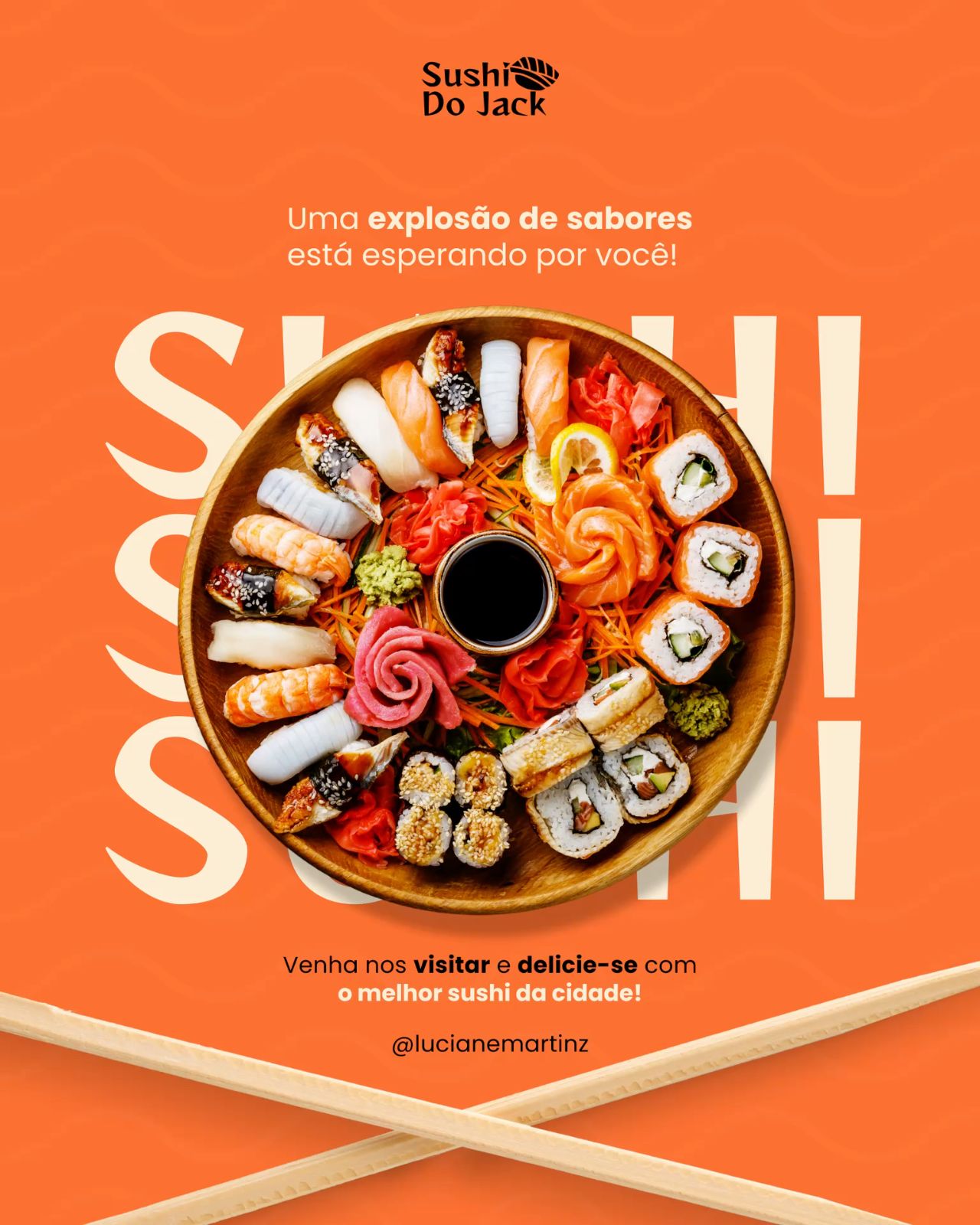 Instagram post: Sushi platter anchors oversized typographic drama