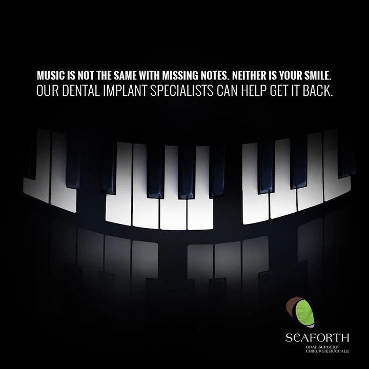 Dental creative ad: Piano keys arranged as a grinning smile with gaps