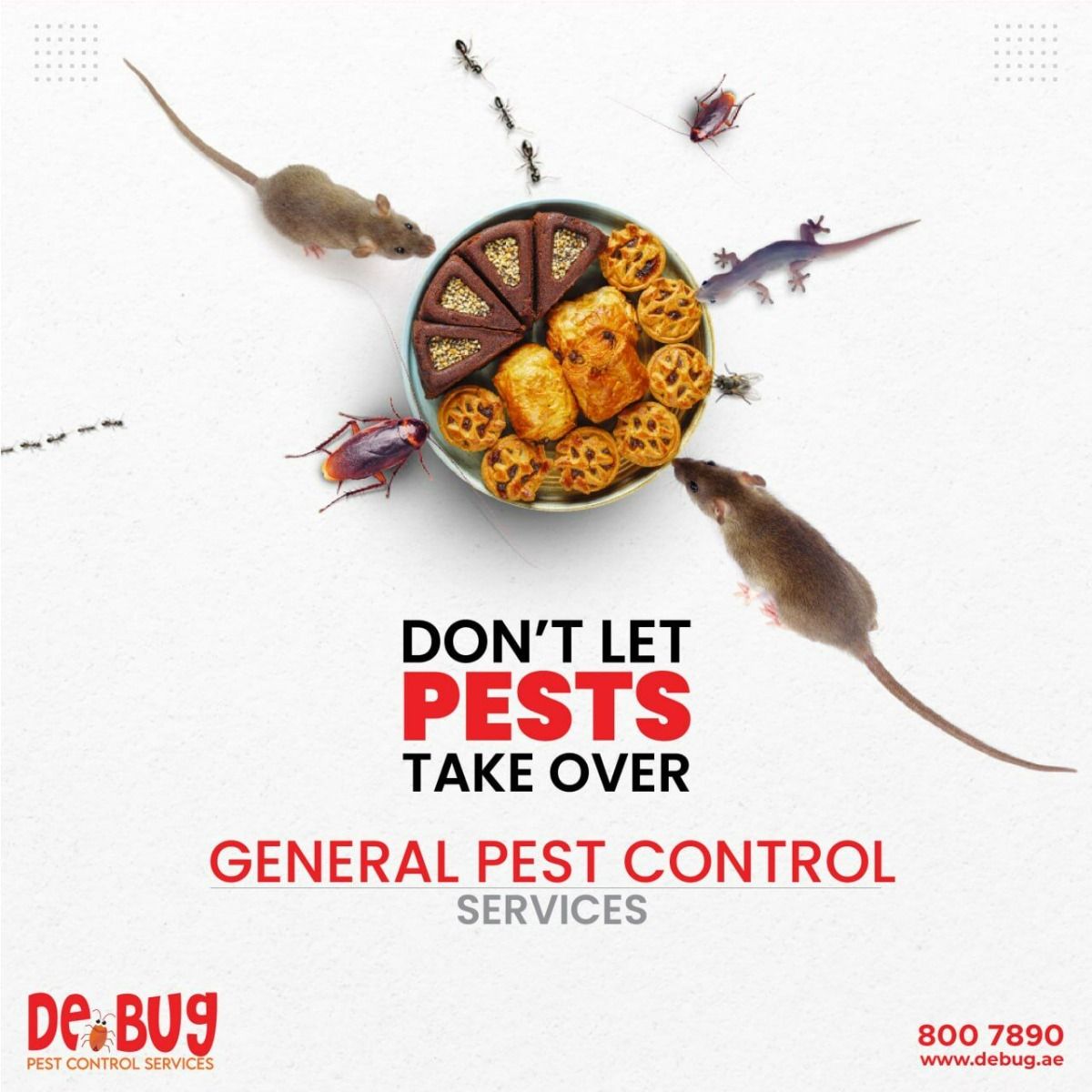 Instagram post: Pests invading a dinner plate, clean overhead