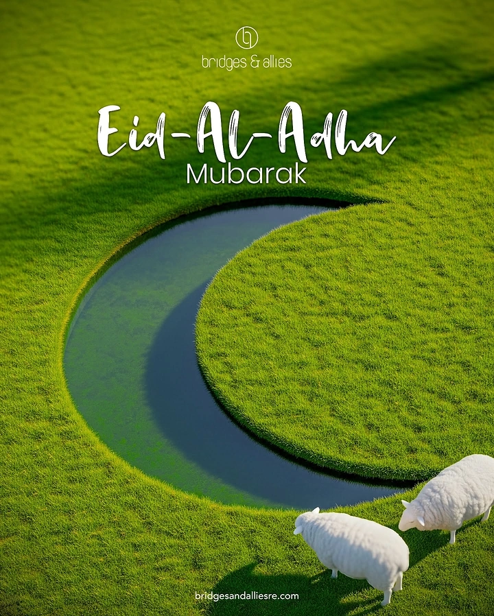Eid Al Adha creative ad: Crescent carved into grass landscape