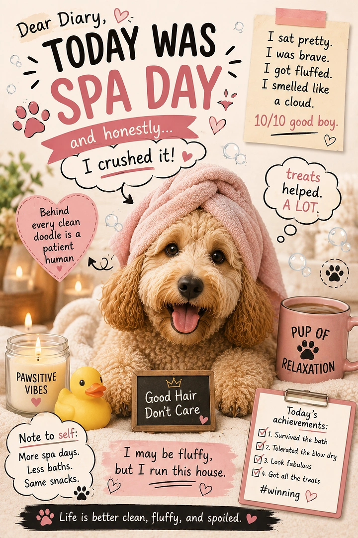 Pet Grooming creative ad: Dog's 'Dear Diary' spa day journal idea