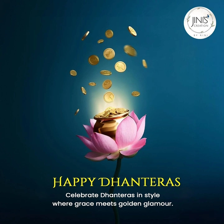 Dhanteras creative ad: Gold coin pot inside a pink lotus with coins floating upward