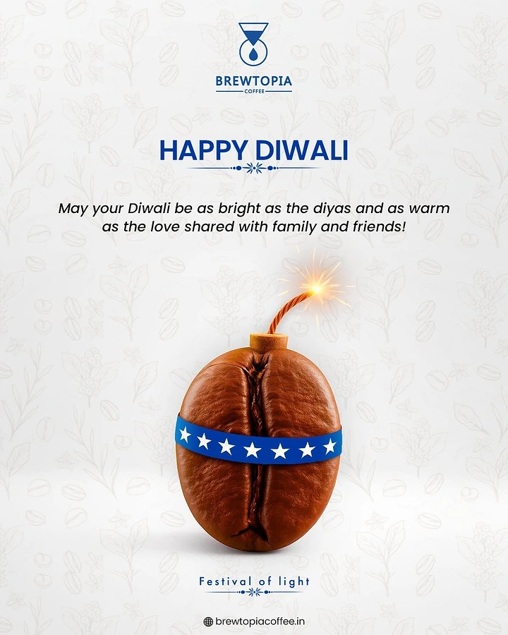 Diwali creative ad: Coffee bean styled as a lit Diwali firecracker