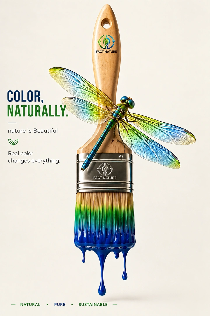 Home Decor creative ad: A large wooden paintbrush carrying a vivid dragonfly and dripping rainbow-coloured paint