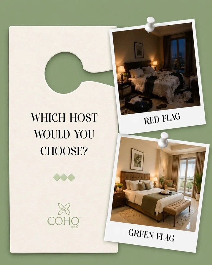 Vacation Rentals & Holiday Homes creative ad: Red-flag green-flag host comparison concept