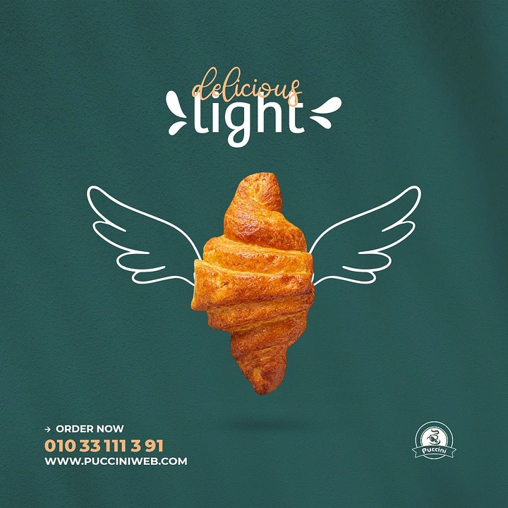 Cloud Kitchens & Food Trucks creative ad: Winged croissant pun on 'light'