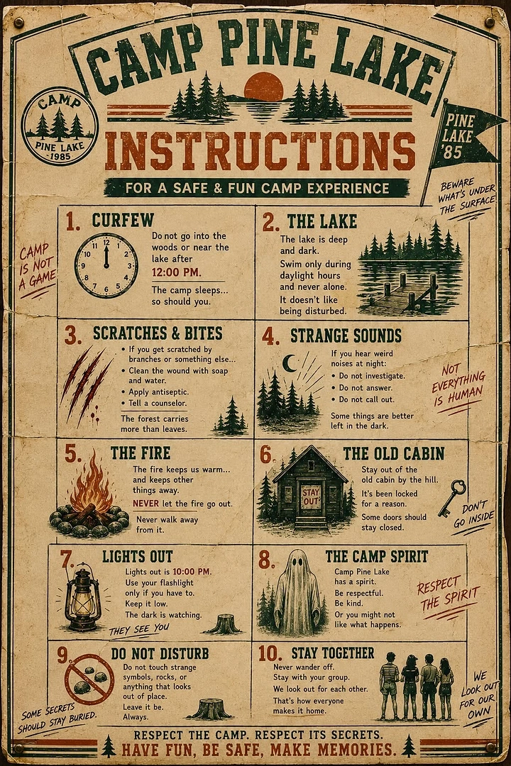 Summer Camps & Kids Activities creative ad: Vintage camp manual as poster