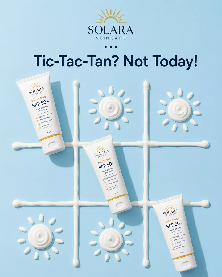 Sunscreen & Sun Care creative ad: Sunscreen transforms a tic-tac-toe game