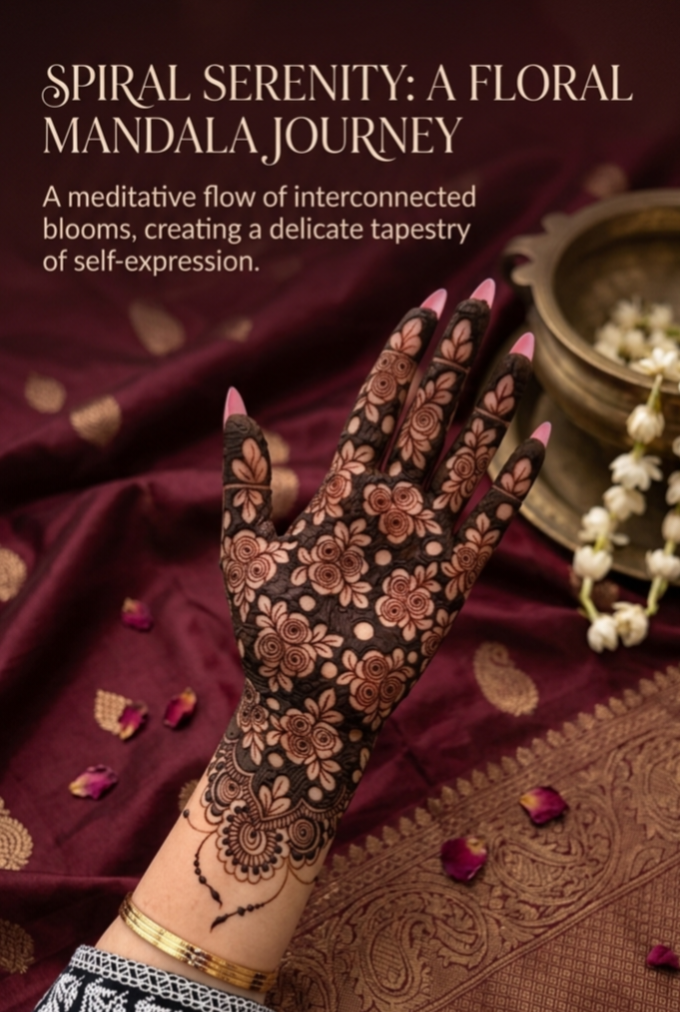 Story: Floral serenity frames henna as mandala art
