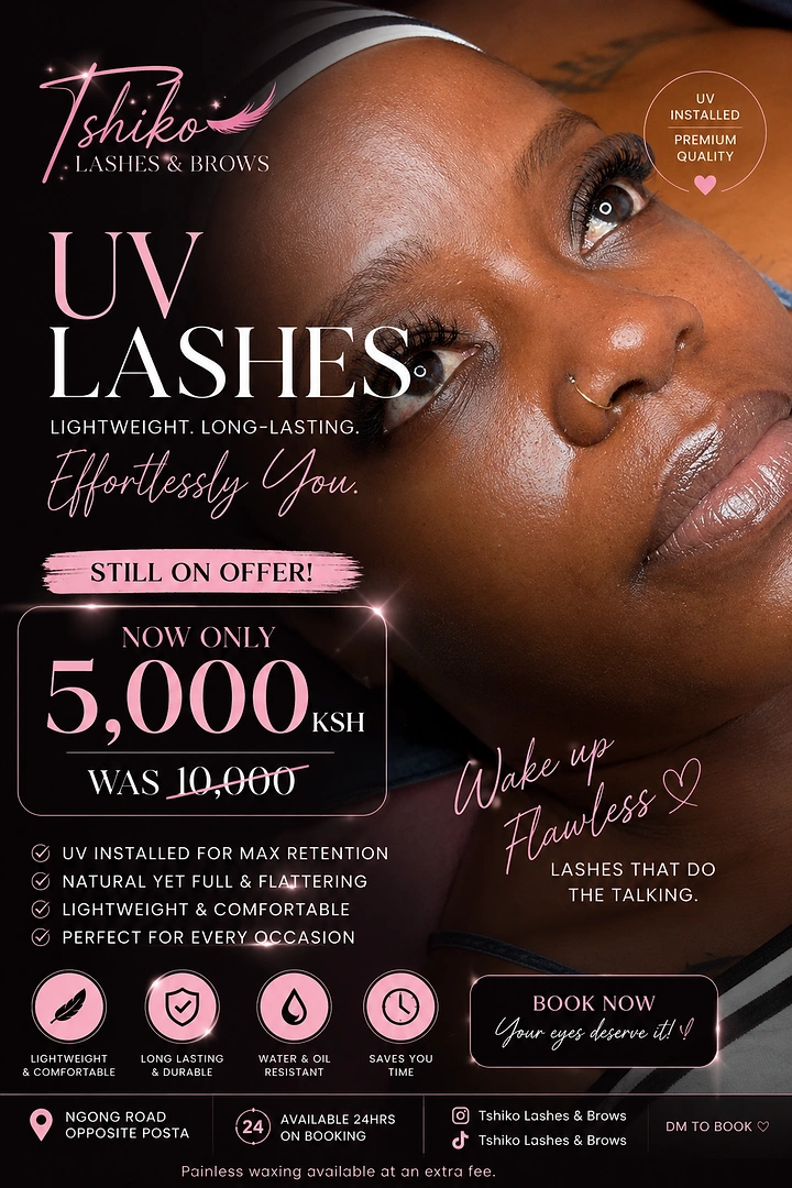 Lash & Brow Studios creative ad: Close-up portrait showcasing dramatic UV lashes