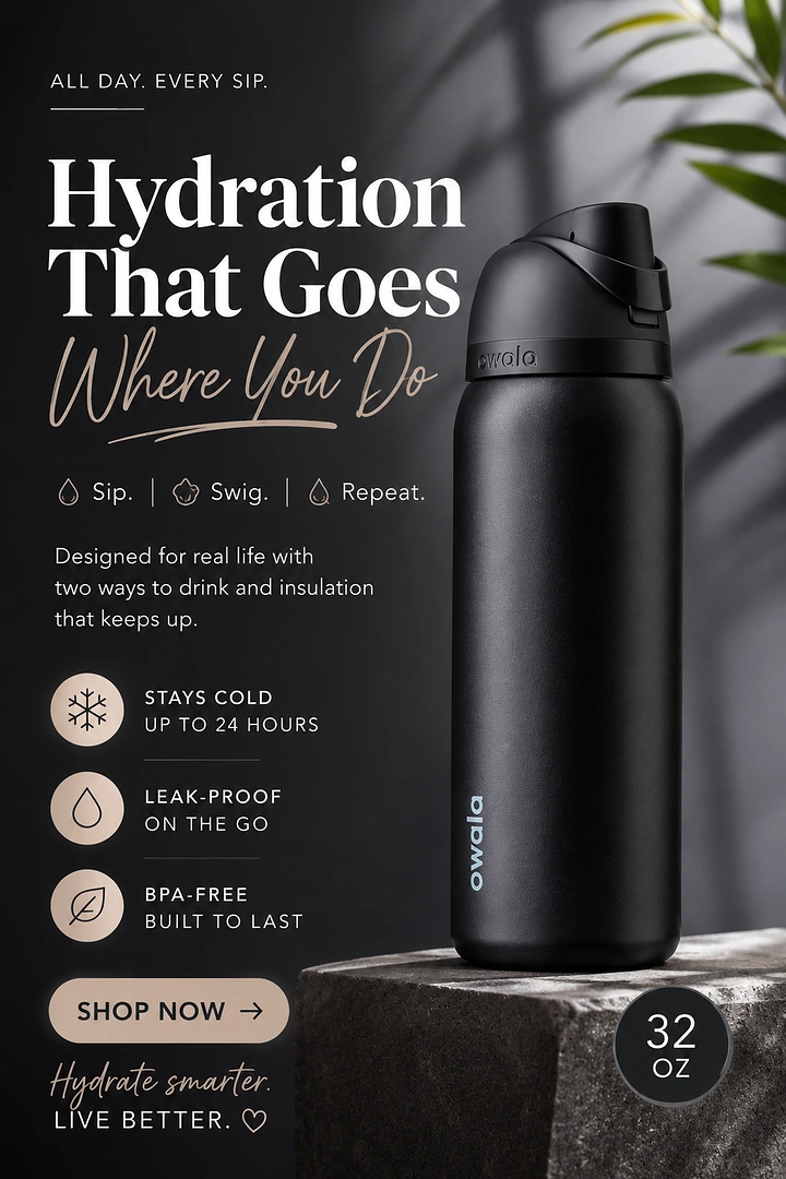 Tumblers, Flasks & Drinkware creative ad: Strong polished product photo presentation