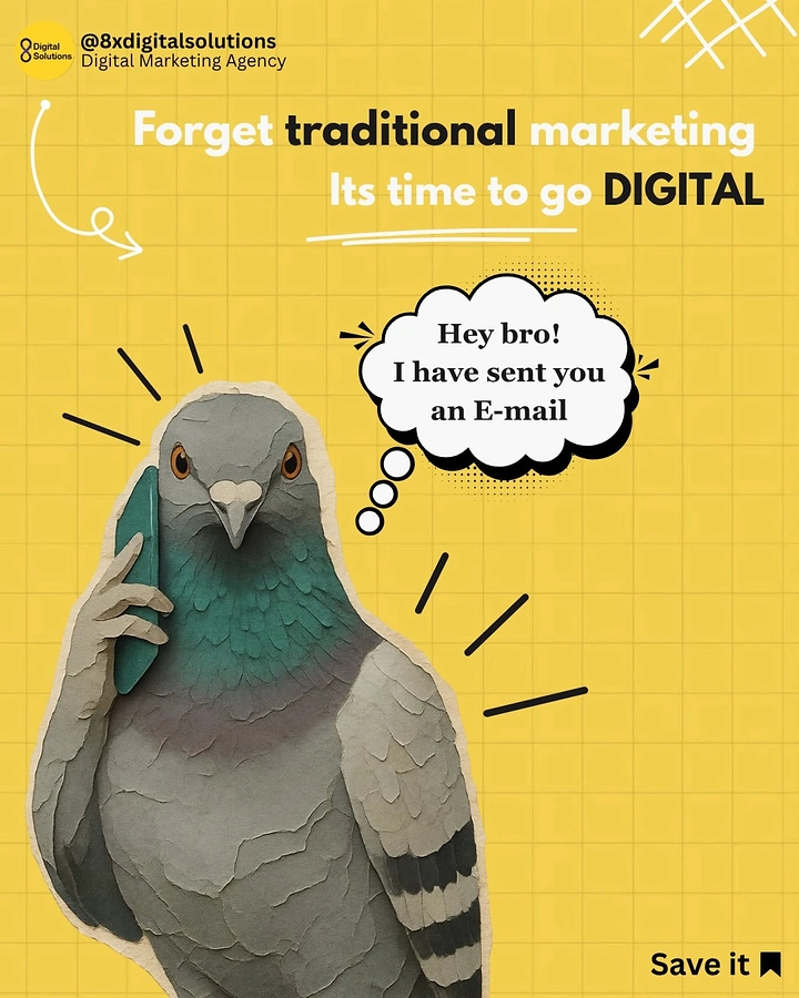 Agency creative ad: Messenger pigeon on phone: ditch traditional marketing