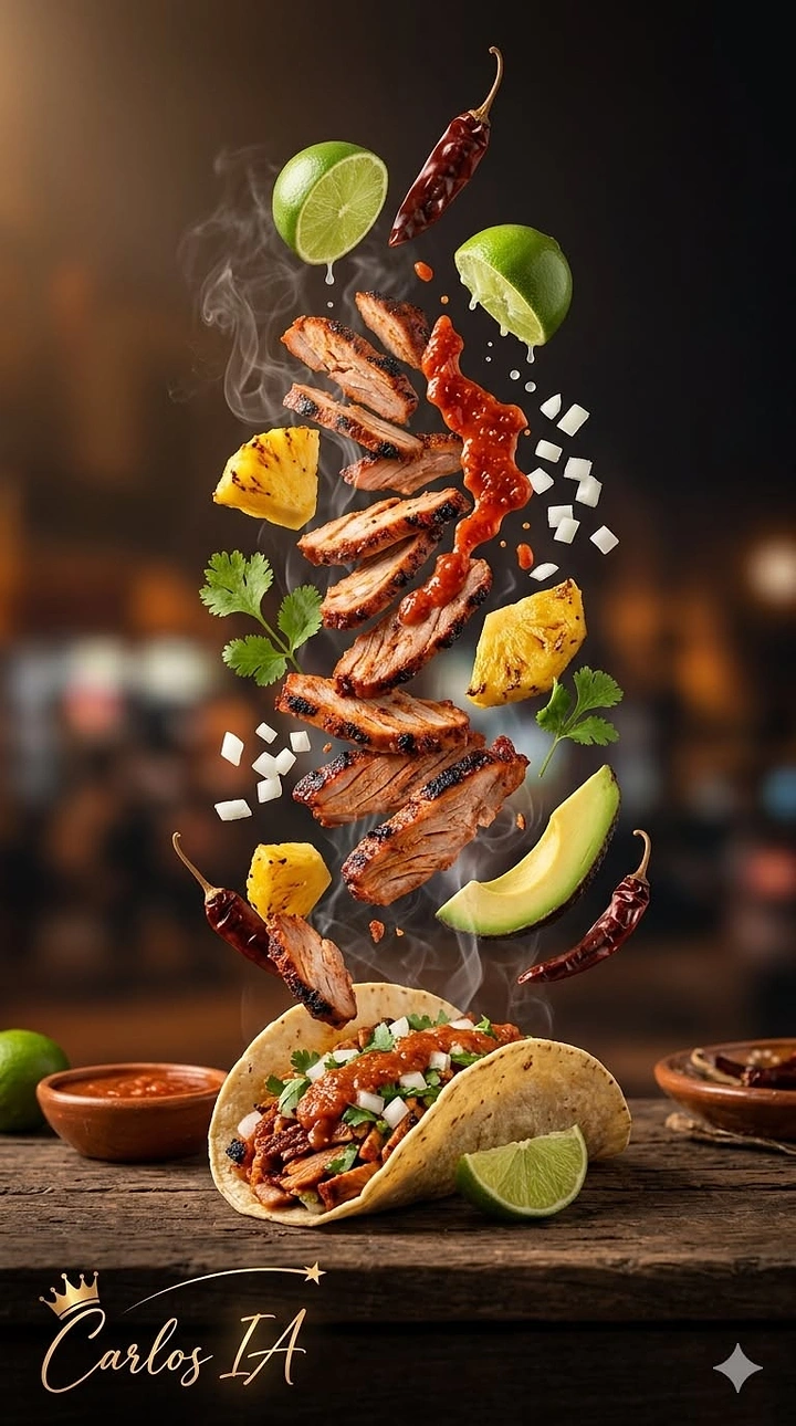 Mexican Restaurants creative ad: Floating deconstructed taco arrangement