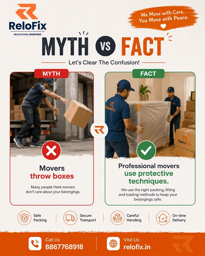 Movers & Packers creative ad: Myth vs fact split comparison format