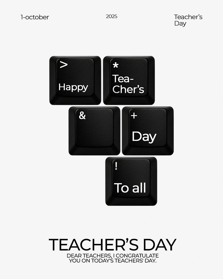 Teachers Day creative ad: Black keyboard keycaps spelling the greeting