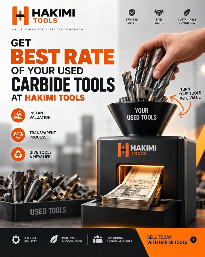 Hardware Stores creative ad: Used carbide tools being converted into cash through an industrial recycling machine