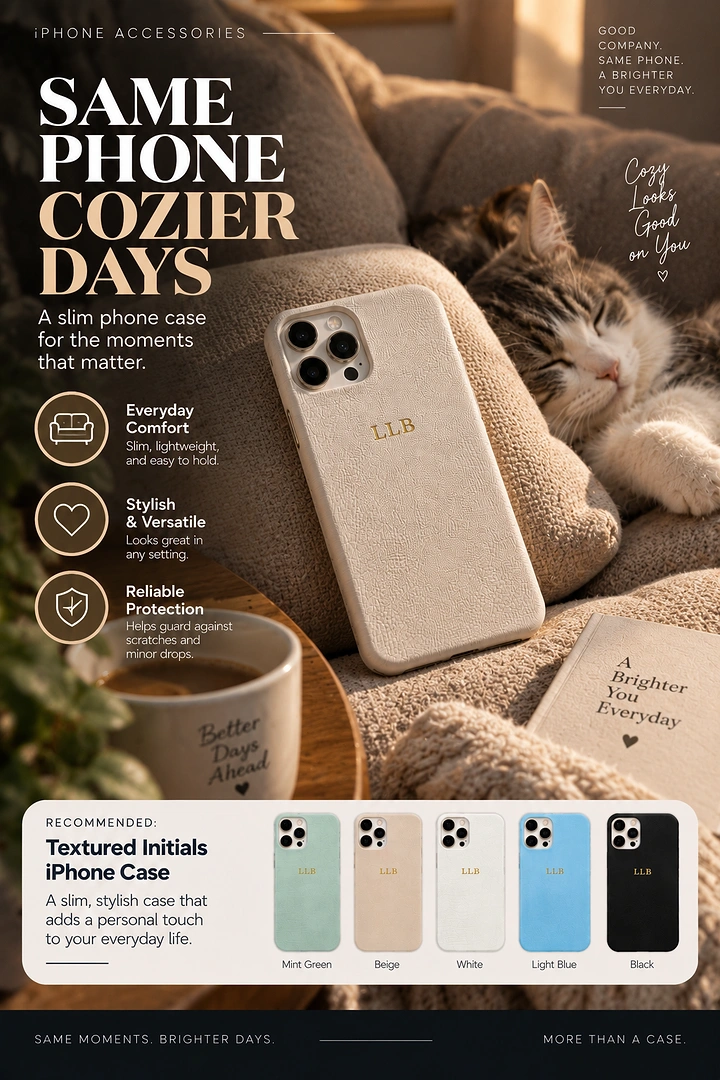 Phone Cases & Mobile Accessories creative ad: Cozy scene reinforces everyday case comfort