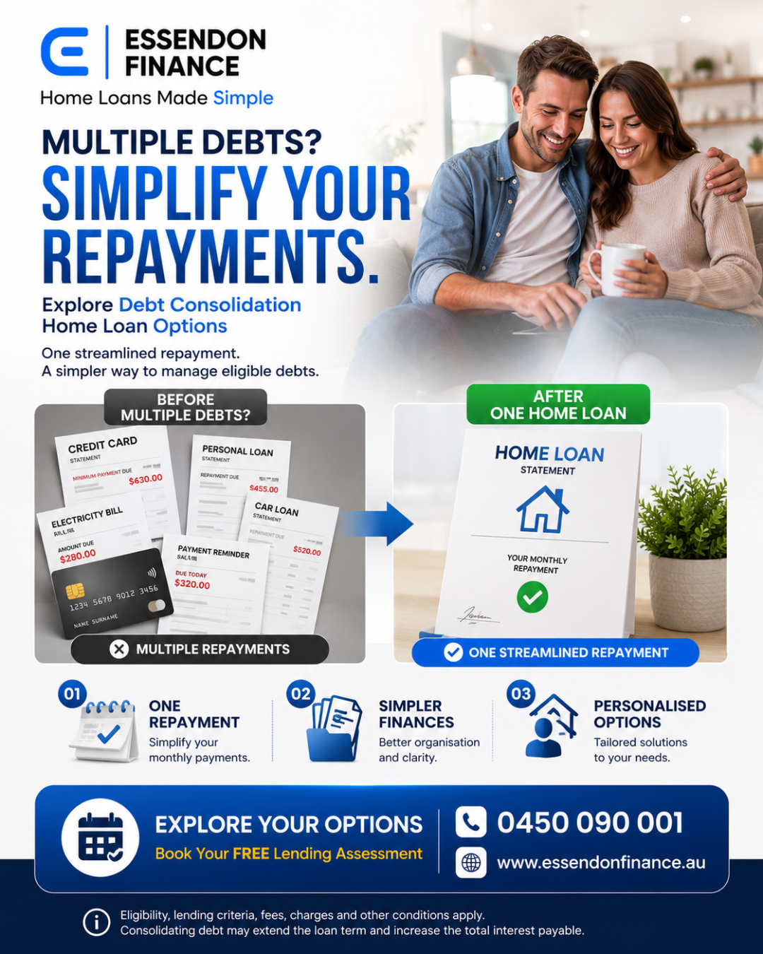 Instagram post: Before-after debt-consolidation metaphor